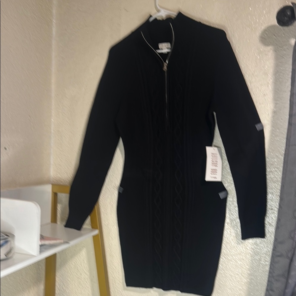 Fashion Nova Black Sheath Dress with Cuffed Long Sleeves